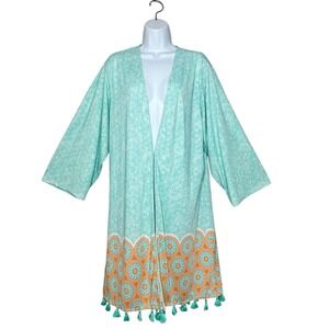 Cabana Life Coverluxe Kimono Swimsuit Coverup UPF 50+ Size L/XL Aqua Orange
